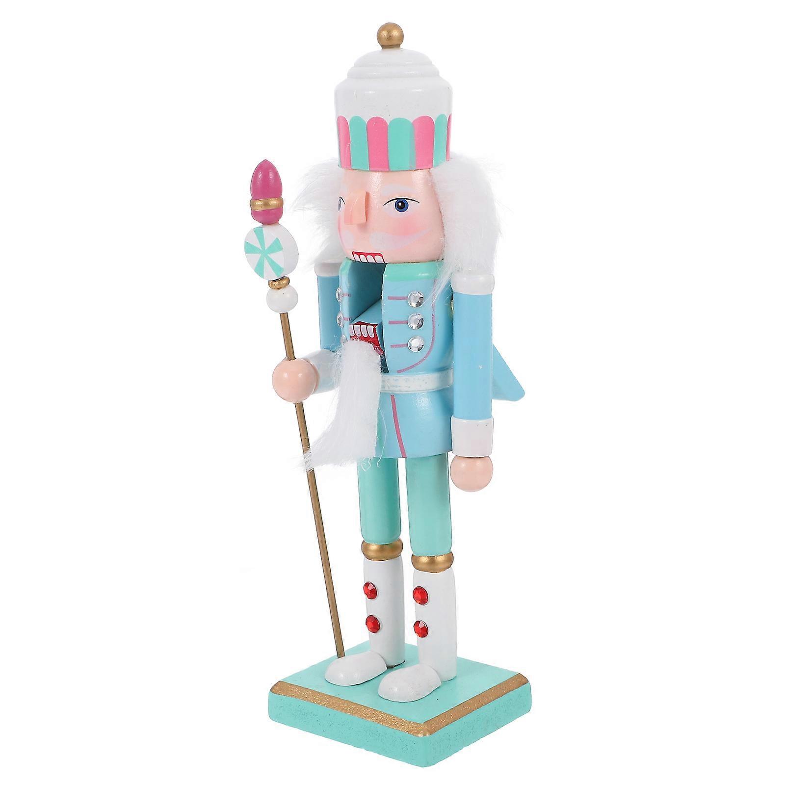 Macaron Color Wooden Nutcracker Ornament for Christmas Tabletop Display, Reusable Holiday Decoration for Themed Spaces and Gift Giving