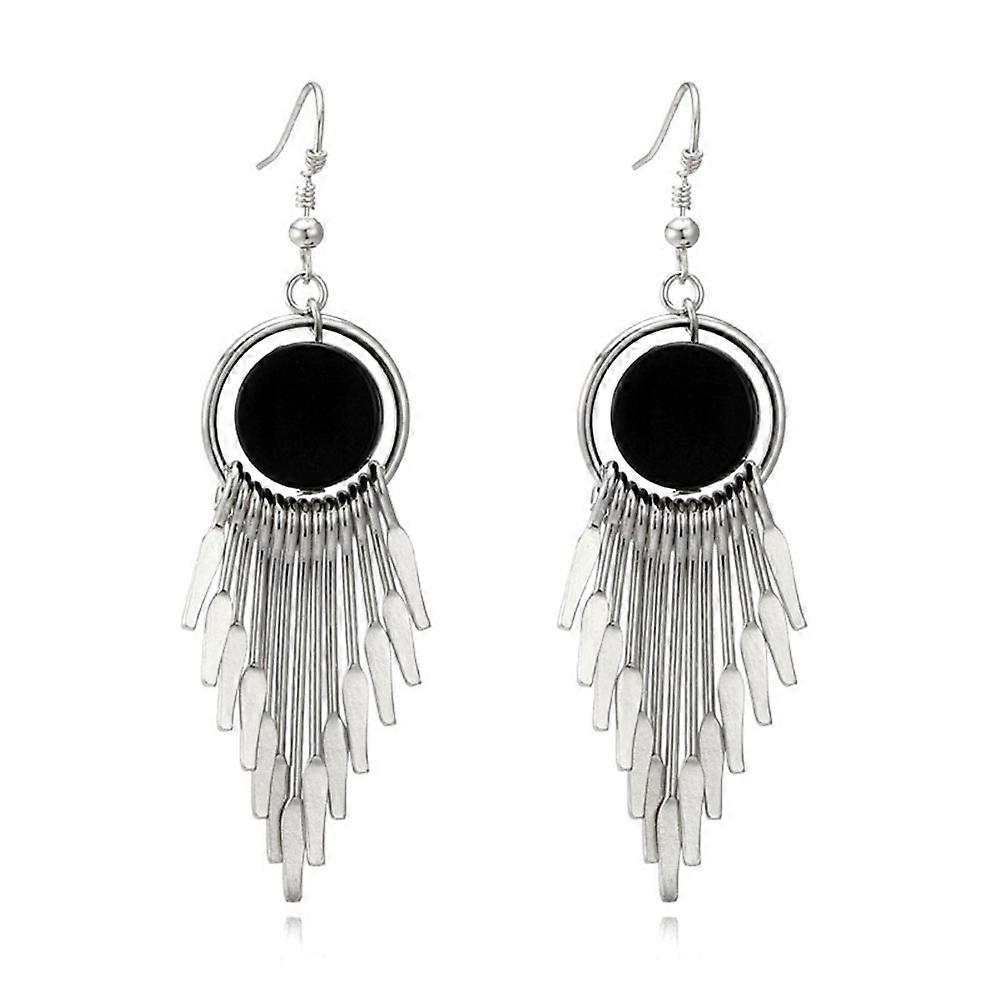 Circle Drop Earrings Round Hanging Stylish Fashionable Exaggerated Temperament Long Tassel Simple Versatile Ear Rings Silver 1Pair