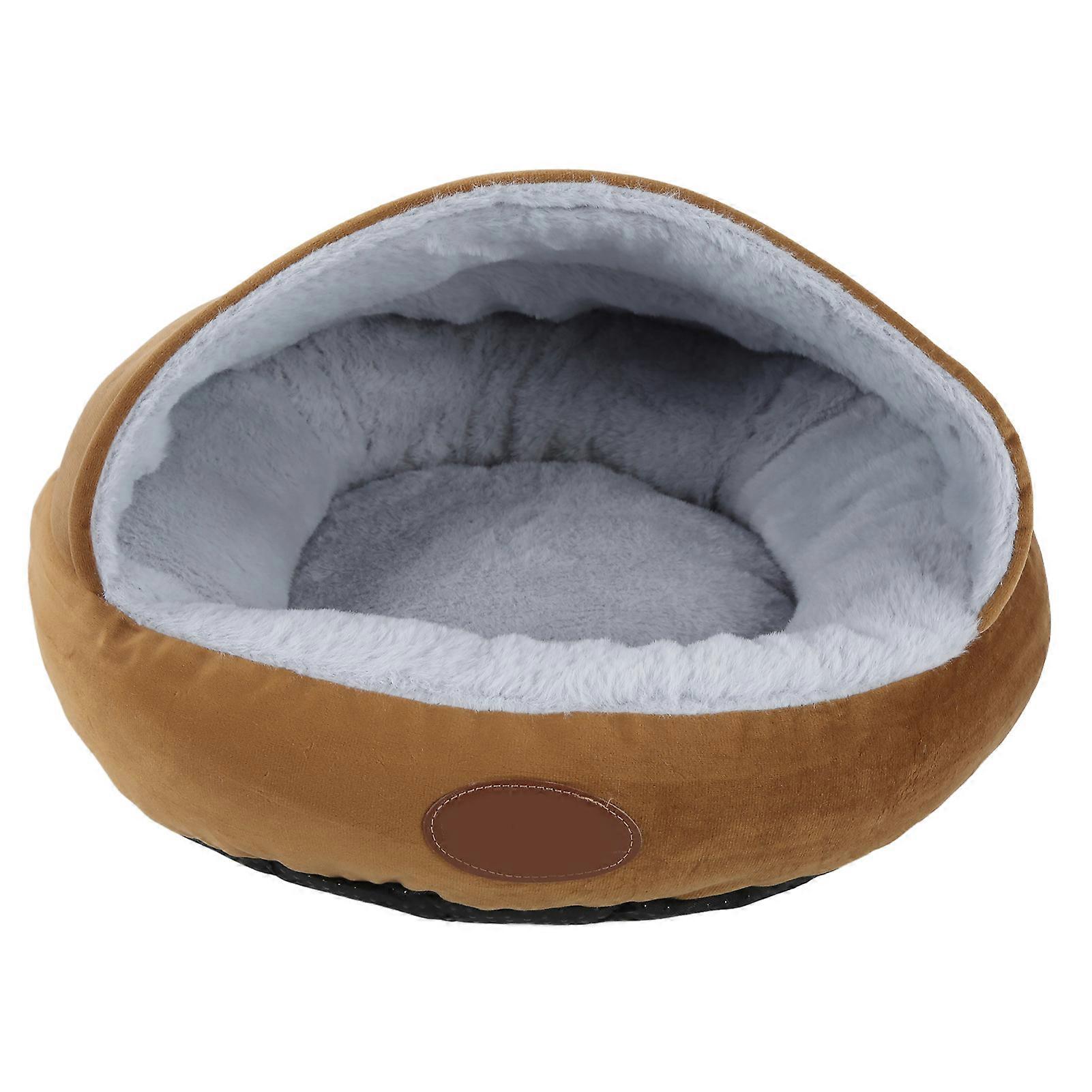 Shell Shape Pet Nest Comfortable Plush Small Dogs Winter Warmth Semi Enclosed Pet Cat BedCoffee Hard Top
