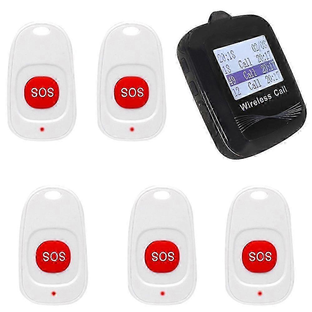 Wireless Emergency Alert System for Seniors with 5 SOS Call Buttons and 1 Digital Screen Receiver