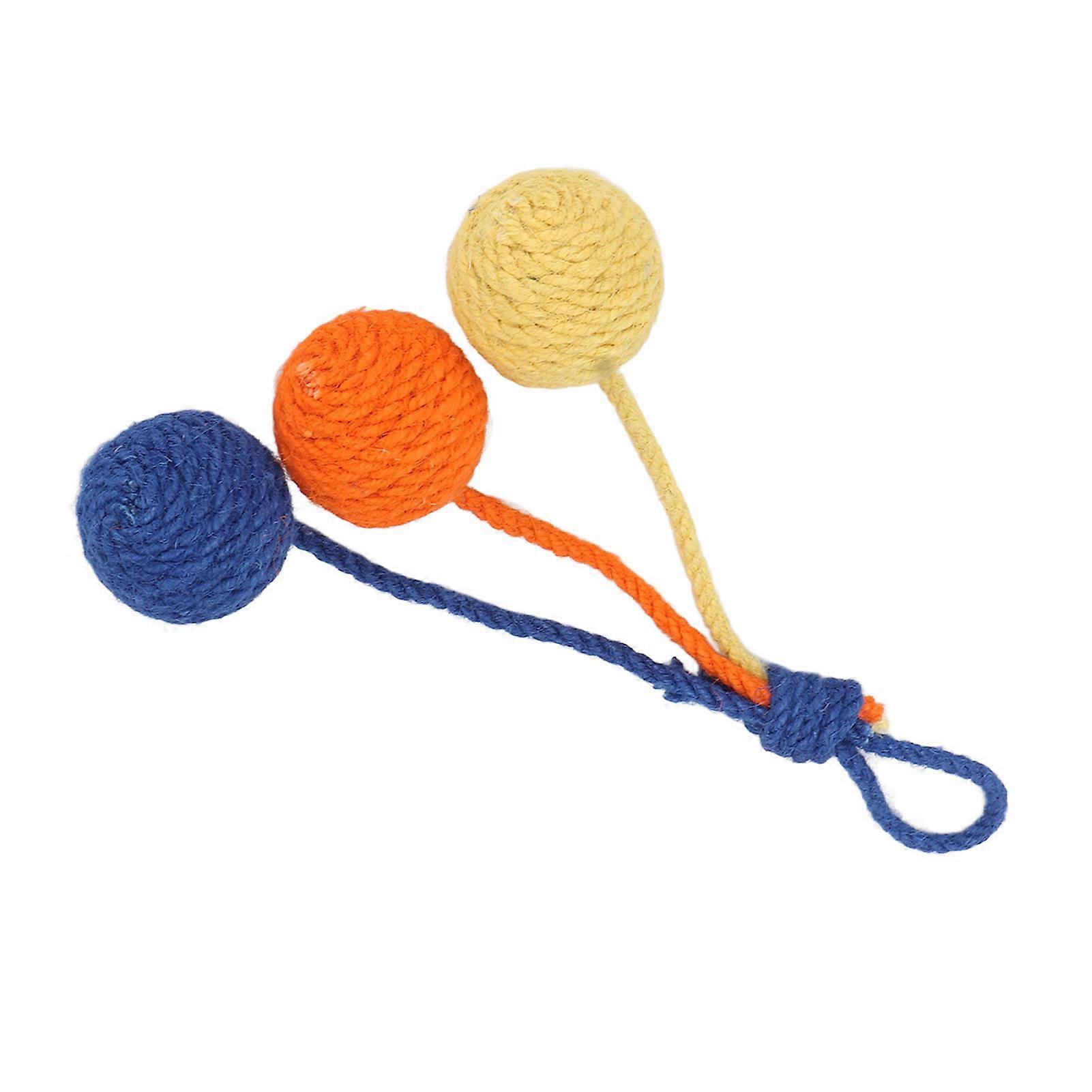 Hanging Cat Sisal Ball Chewable Colorful Interactive Cat Sisal Rope Ball Toy for Pet Indoor Red Yellow Blue