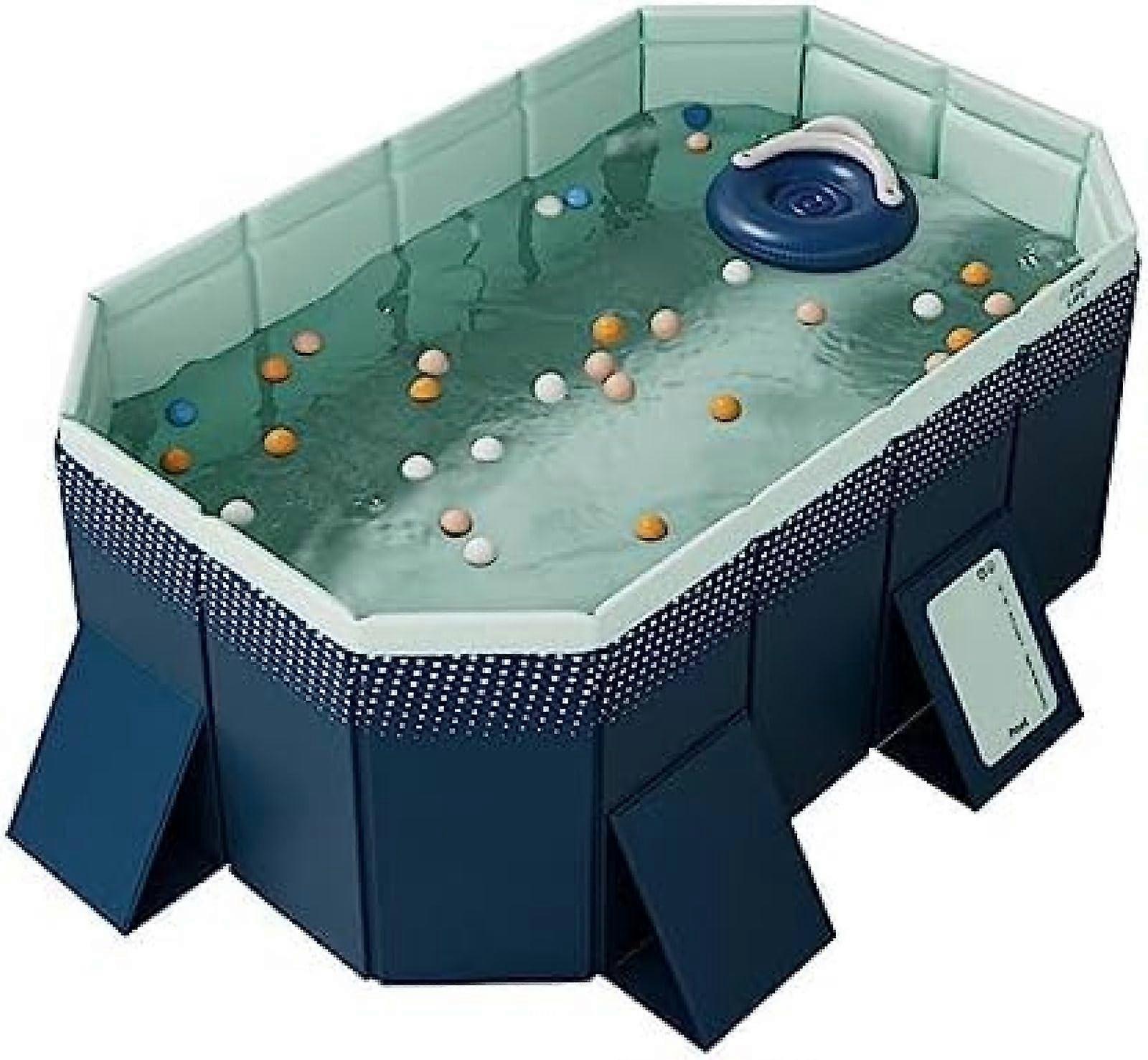 Swimming Pool Non-Inflatable Foldable 295 x 165 x 55 cm Thick Wear-Resistant Above Ground Pool with Two Drains for Adults Kids Dogs