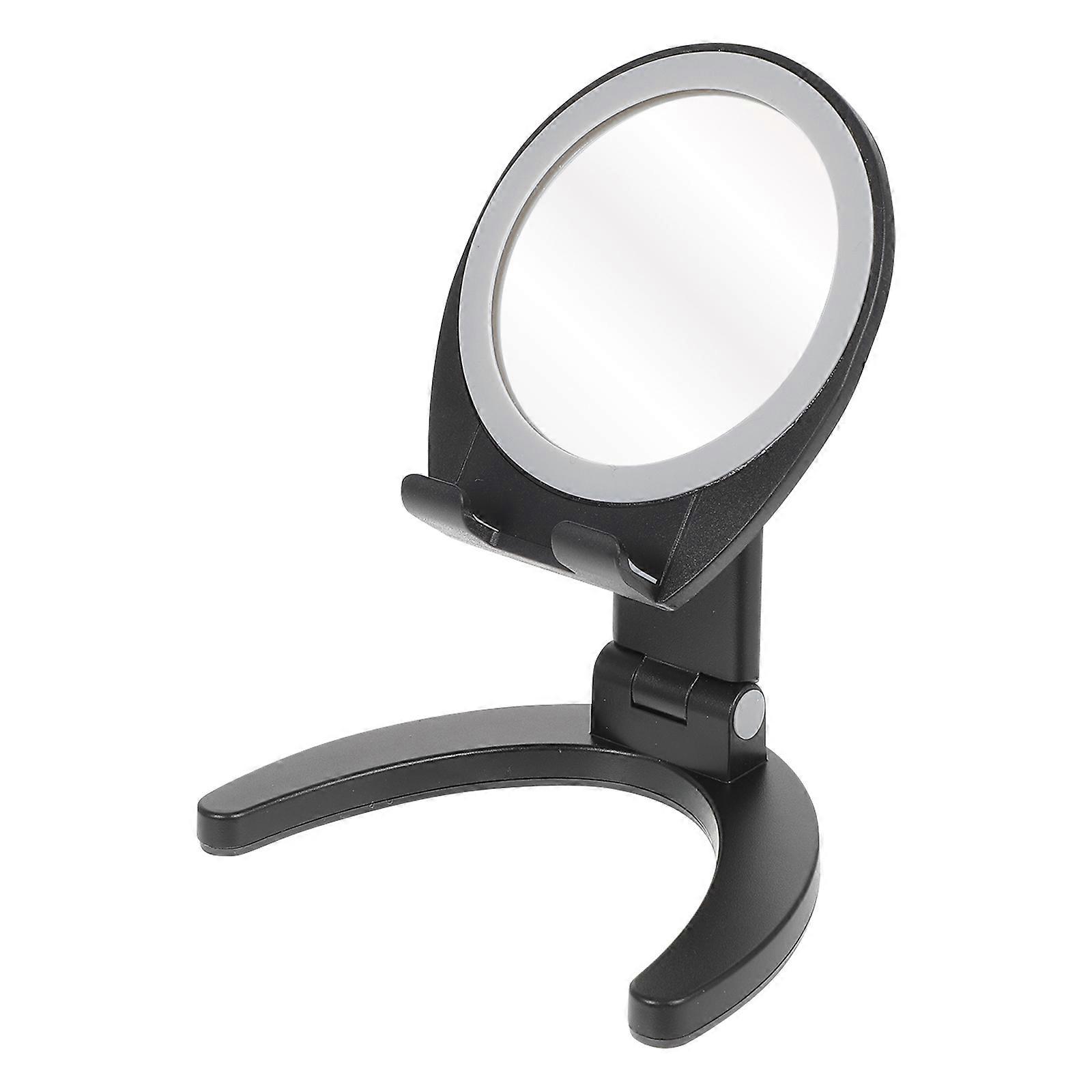 Adjustable Folding Phone Stand with Mirror, Desktop Mobile Holder for Makeup Streaming, Reinforced Base for Stability, Compatible with Smartphones