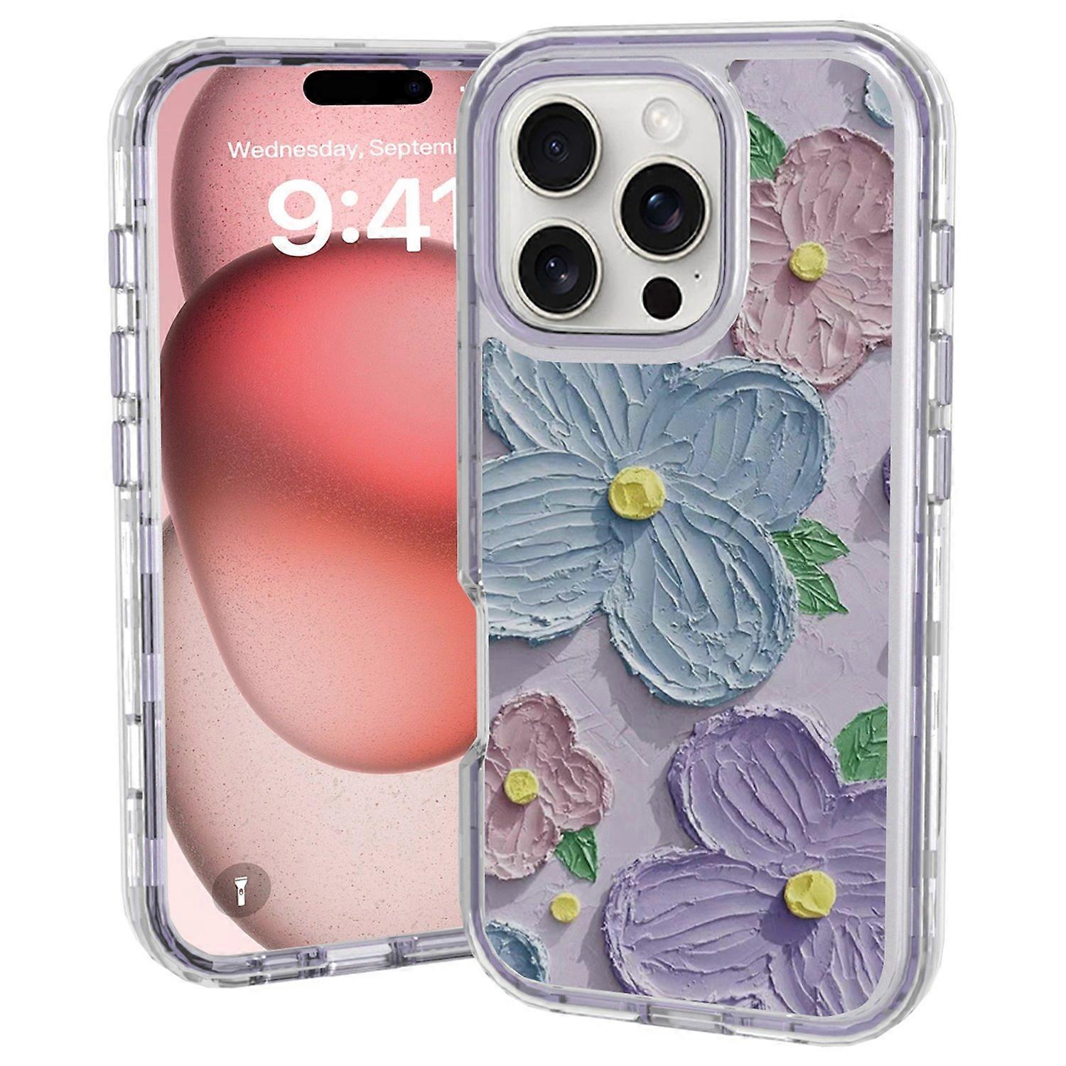 GW02 For iPhone 16 Pro Max Case IMD Pattern TPU+PC Shockproof Phone Cover