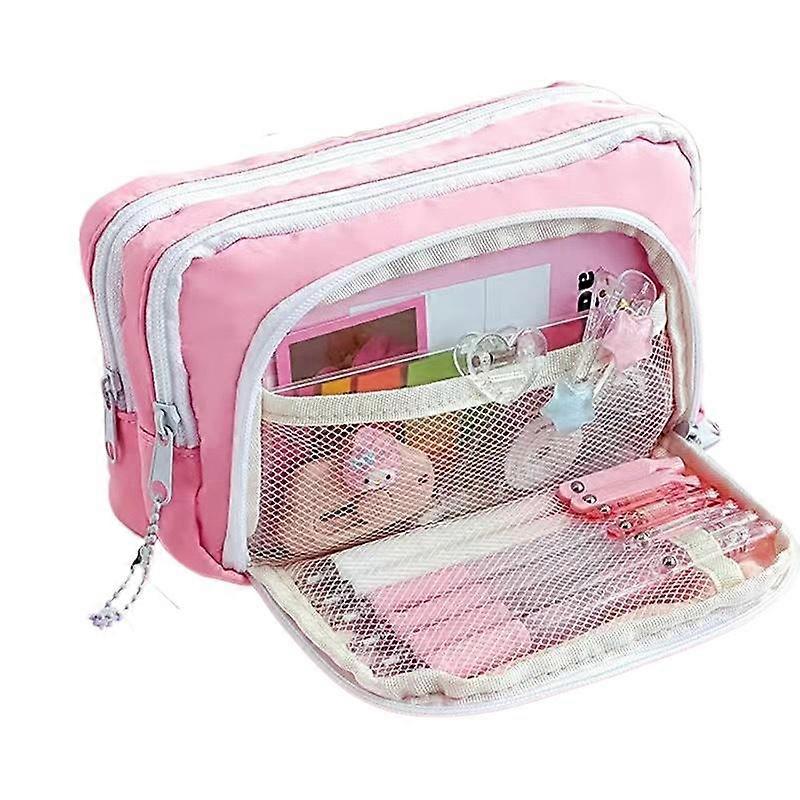Front open window pencil case new simple multi layer pure color for students