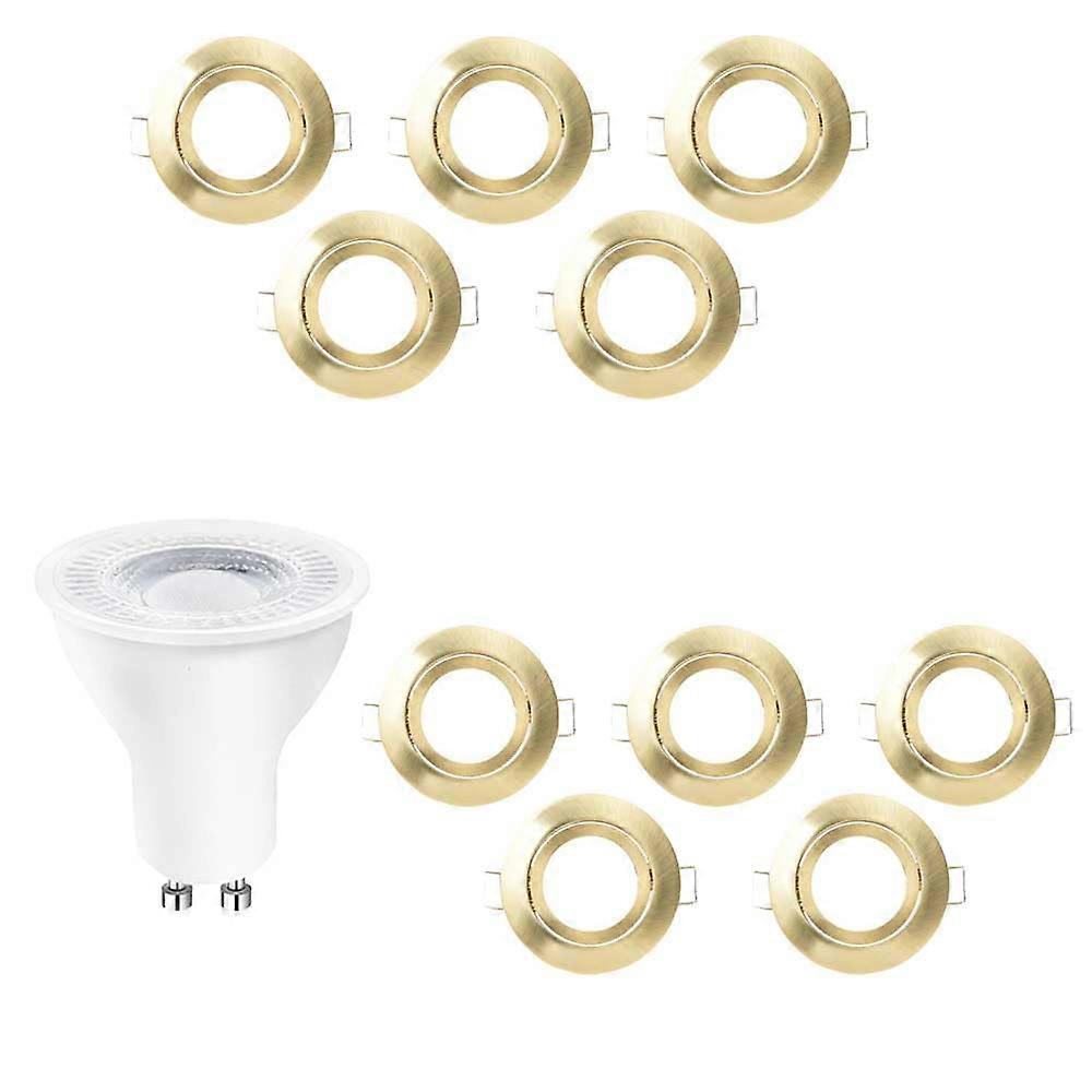 10 Recessed Spotlights Set, Gold, LED Reflector, GU10 Socket, 10x 4.2W 50W, GU10, 345lm, Warm White, 2700K, 36°