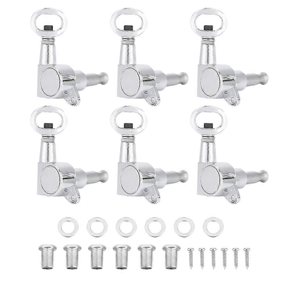 Hollow Handle Tuning Pegs Locking Machine Heads for Acoustic Electric Guitar (Silver 6R)