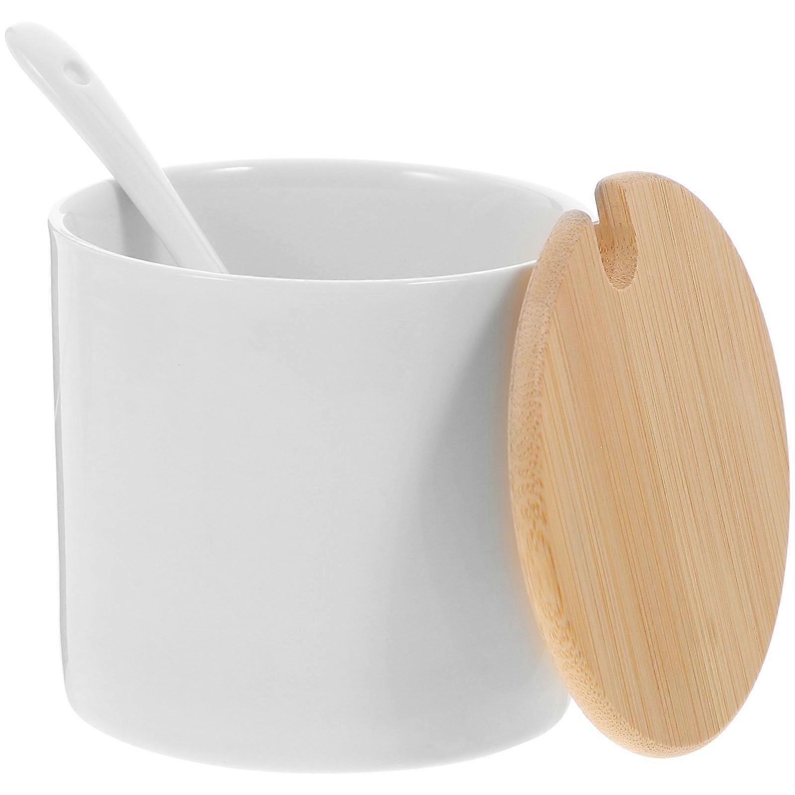 Ceramic and Bamboo Salt Container for Countertop Home Use Multi Color Practical Kitchen Storage Jar 1 Set