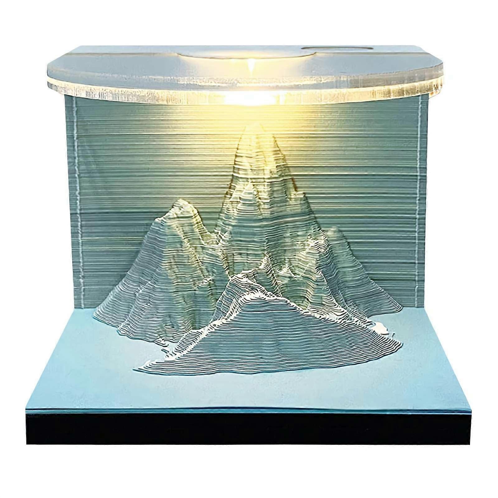 Creative 3D Mountain Peaks Future Earth Timepiece Notepad Paper Carving Gift (Green)