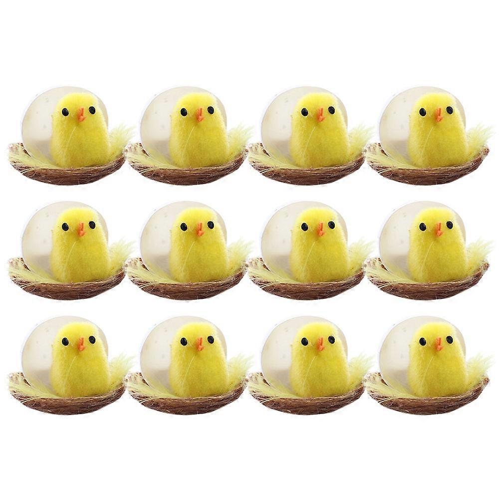Yellow Easter Chick Ornament Simulation Decor for Desktop 12Pcs Set