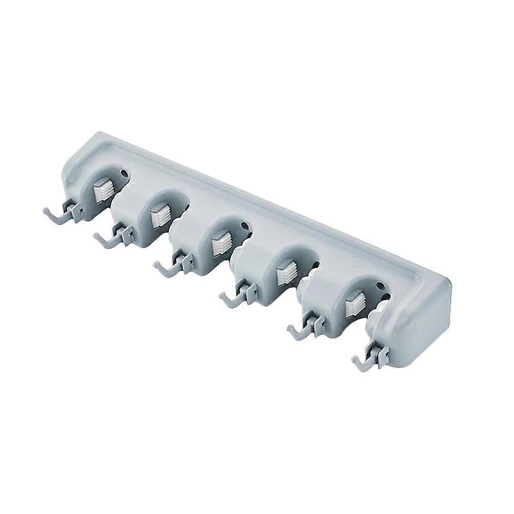 SpaceSaving Wall Mounted Mop Holder and Brush Organizer in Grey with 5 Positions and 6 Hooks for Home Use