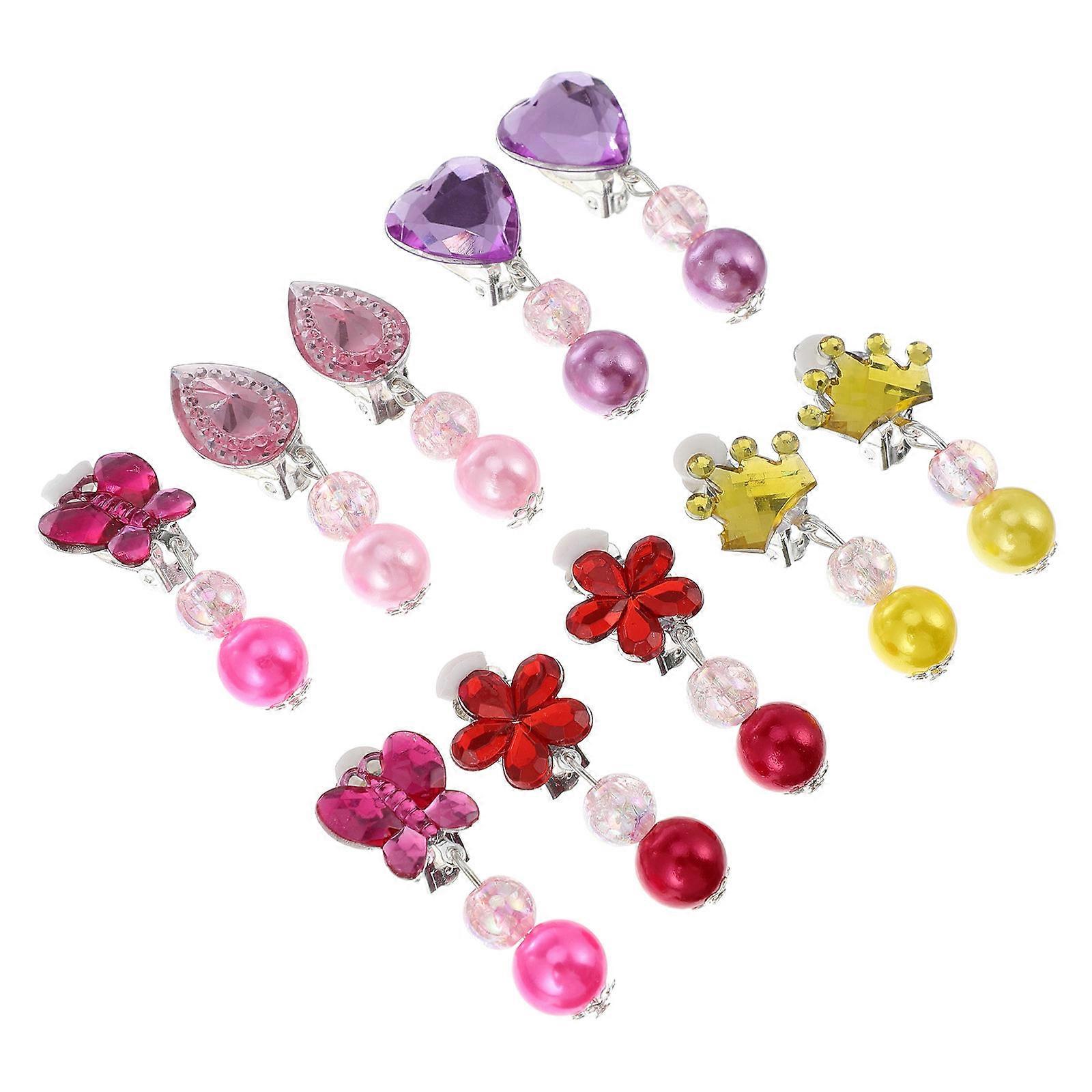 Kids Clip On Dangle Earrings Drop Shape Plastic Resin No Piercing Required 5 Pairs