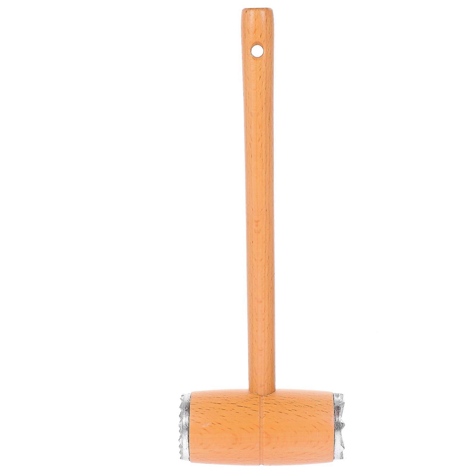 Kitchen Meat Tenderizer Tool Wooden Dual-Sided Hammer Long Handle For Home Users 1Set