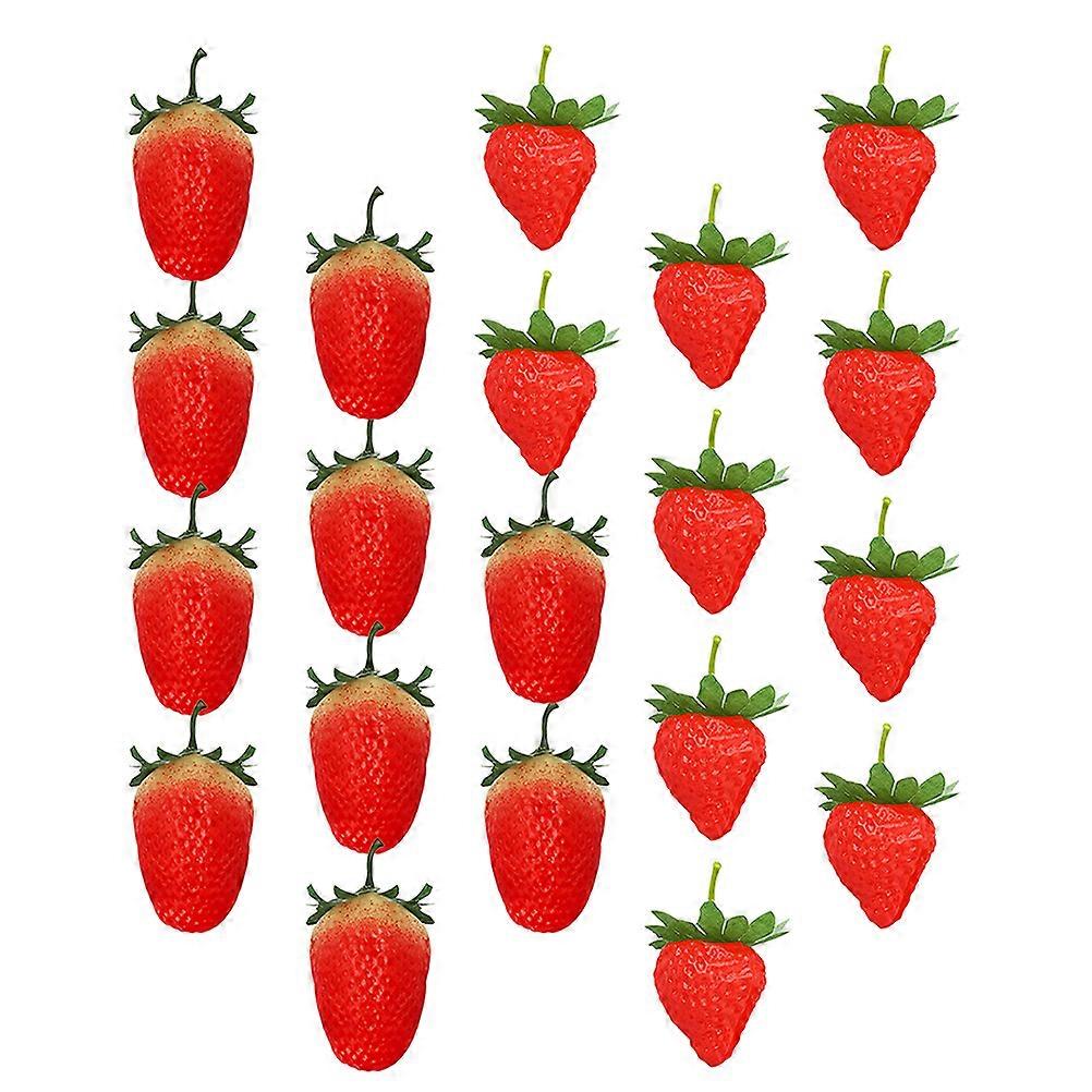 Artificial Strawberries Props for Decor Lifelike Plastic Red 20pcs