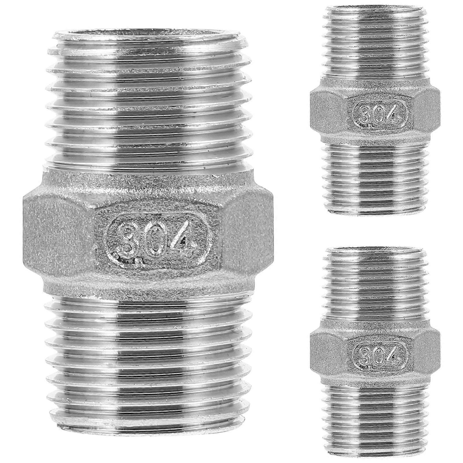 Hose Fittings Adaptor For Water Pipe 3Pcs 1/2 Inch Silver Double External Thread Design Oil and Water Pipe Adapter Engineers