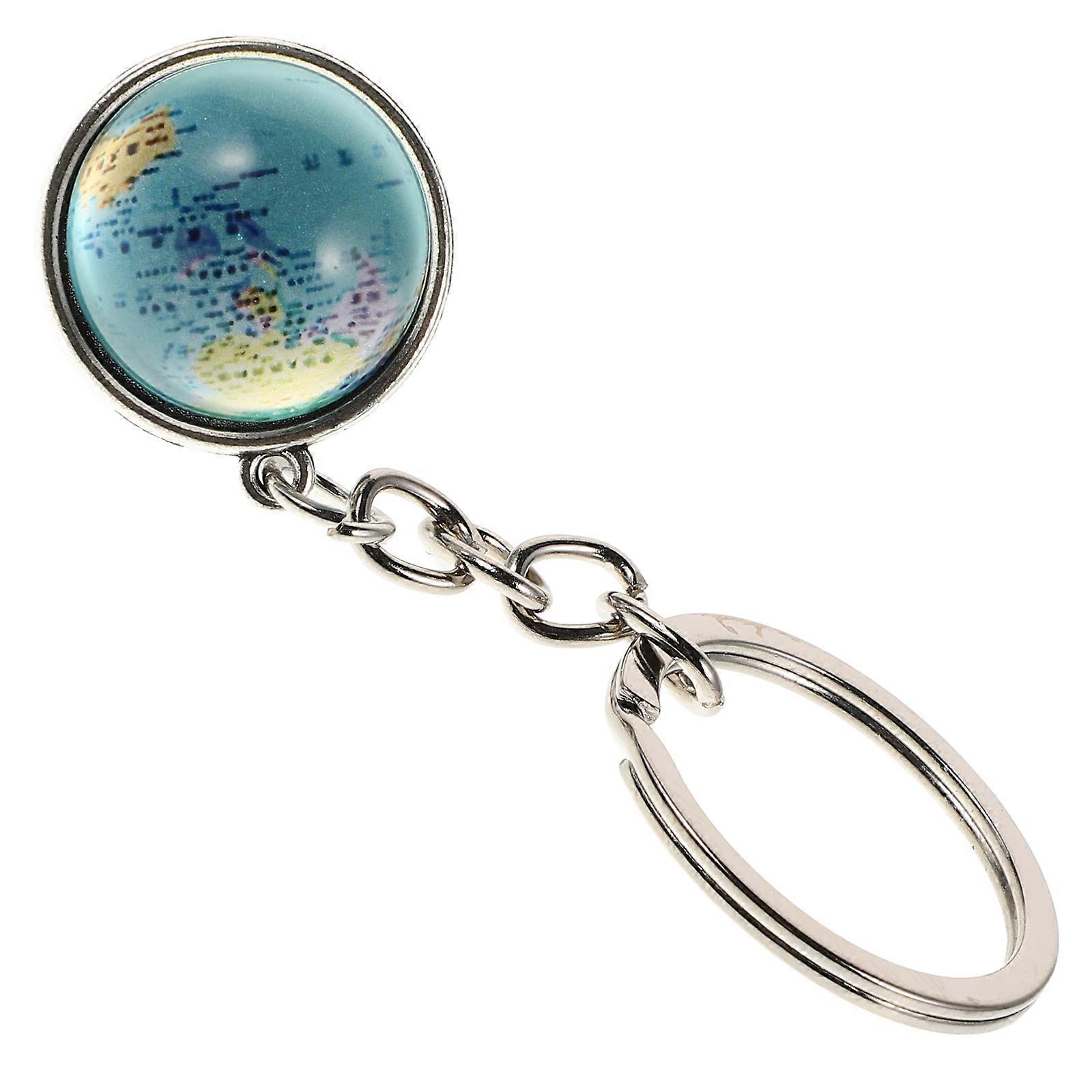 Keychain Metal Globe Key Ring for Keys Sky-Blue Ornament