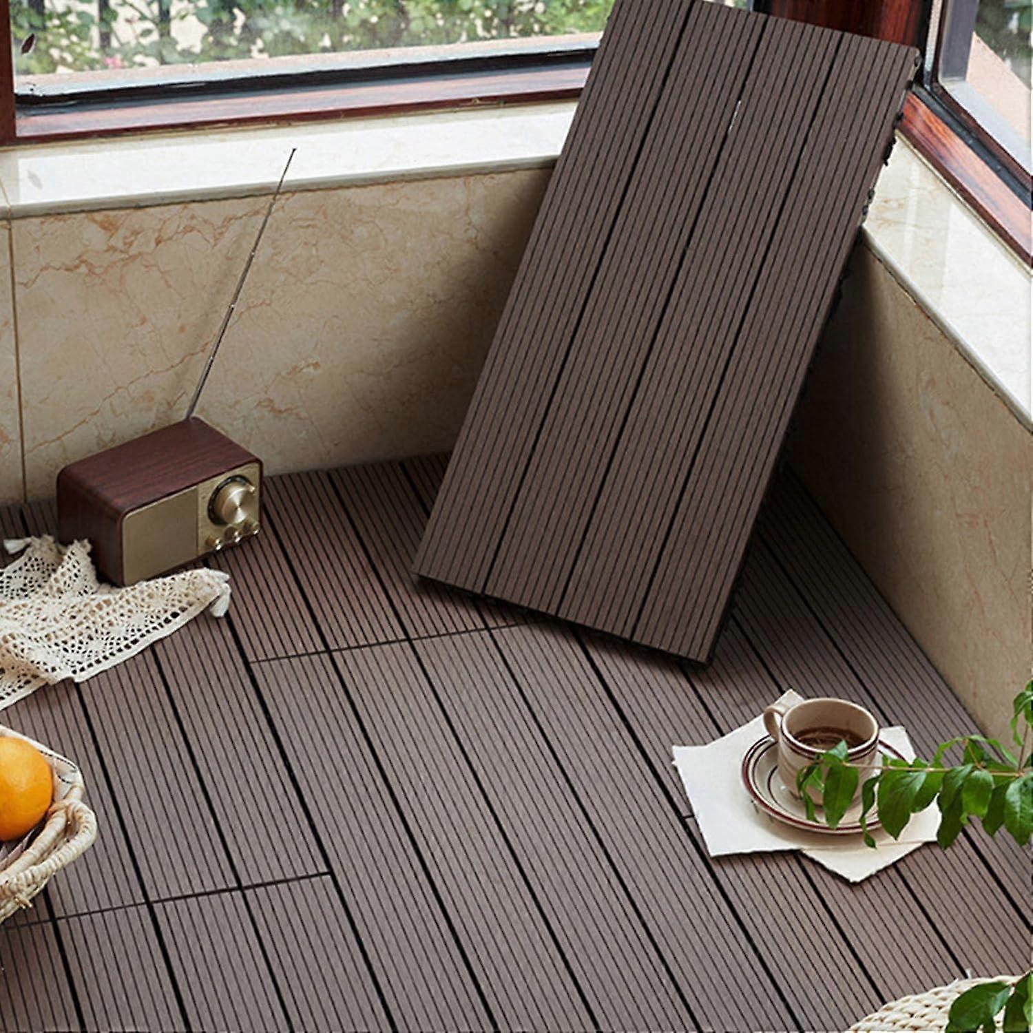 Composite Terrace Tiles 24 x 12 In Interlocking Triangular WPC Deck Tiles Outdoor Patio Garden Balcony Dark Coffee