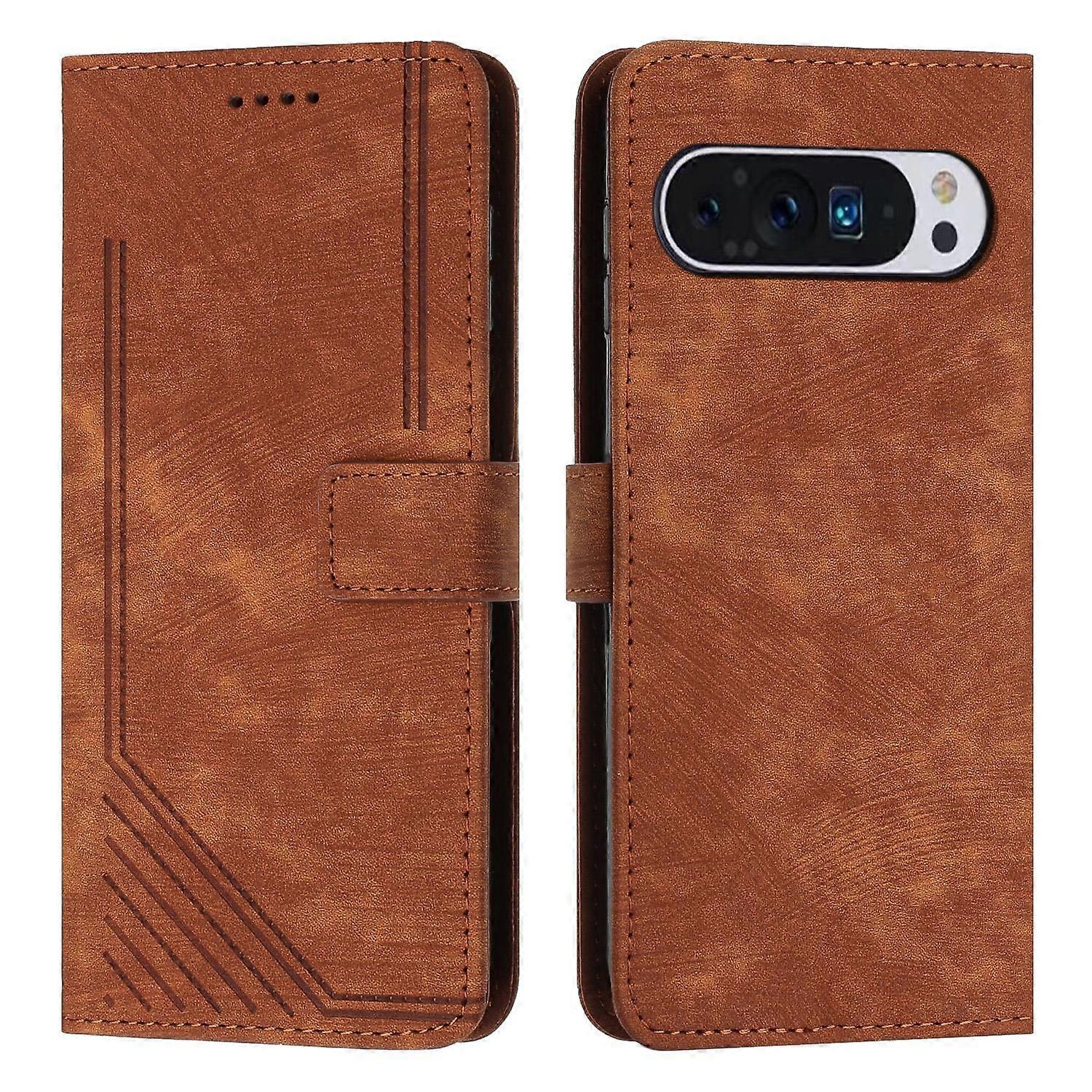 Skin Feel Stripe Pattern Leather Phone Case with Lanyard