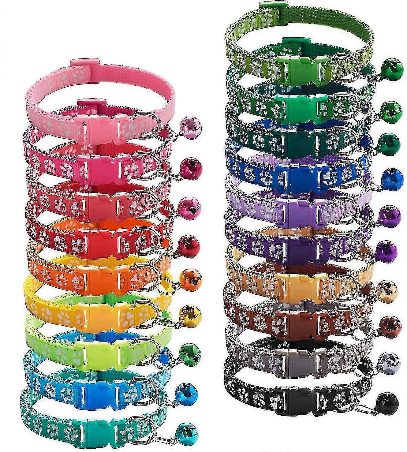 2025 19pcs Puppy Id Collars With Bell Adjustable 19-32cm, Soft Nylon Adjustable Reflective Identification Collars For Newborn Pets