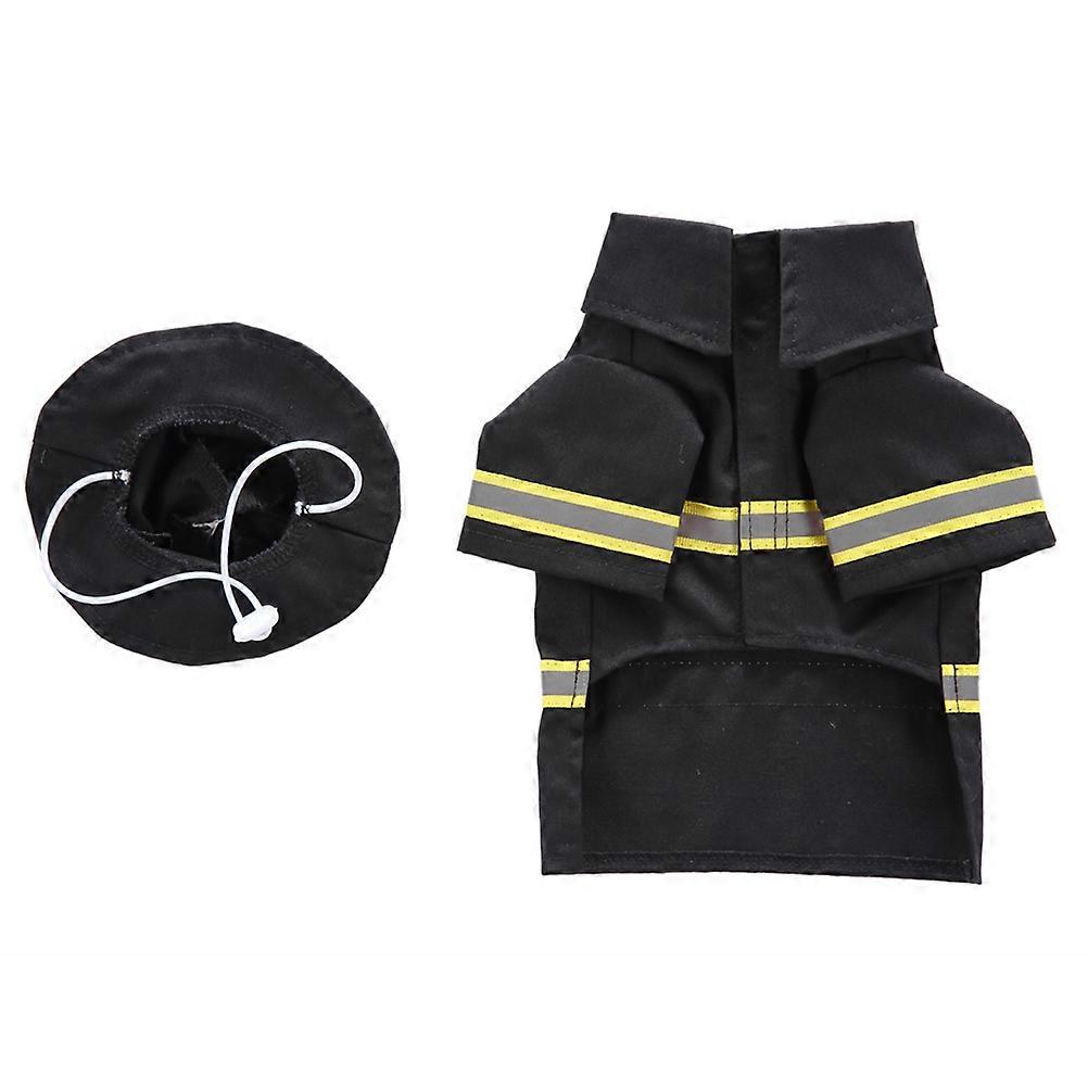 Dog Fireman Costume For Pet Puppies And Cats Size L Black Uniform Shape Party Performance 1 Set