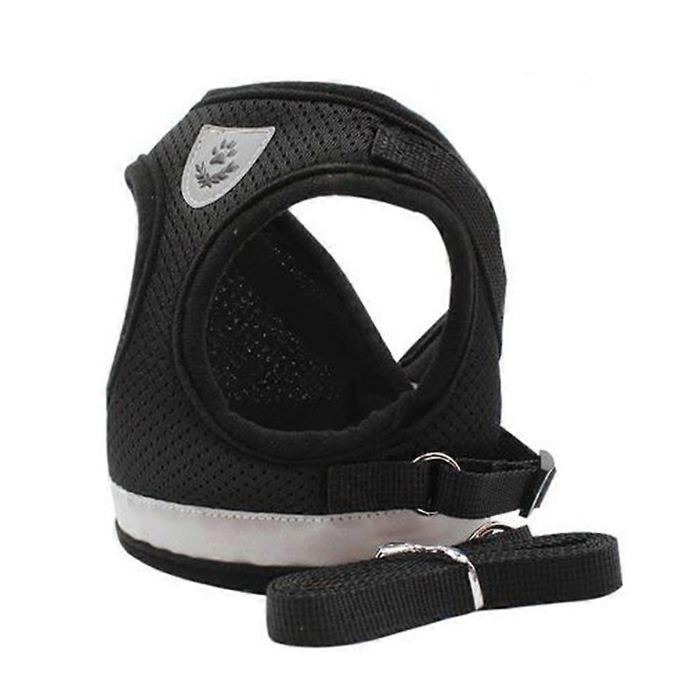 Black Reflective Dog Leash for Night Use with Adjustable Puppy Harness Suitable for Small Dogs