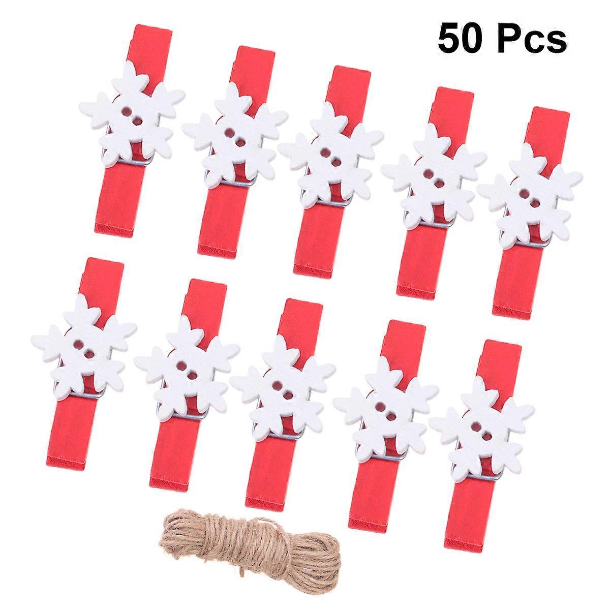 Christmas Wooden Clothespins Mini Snowflake Photo Clips with 10 Meters Jute Twine for Xmas Party Decoration Assorted Color