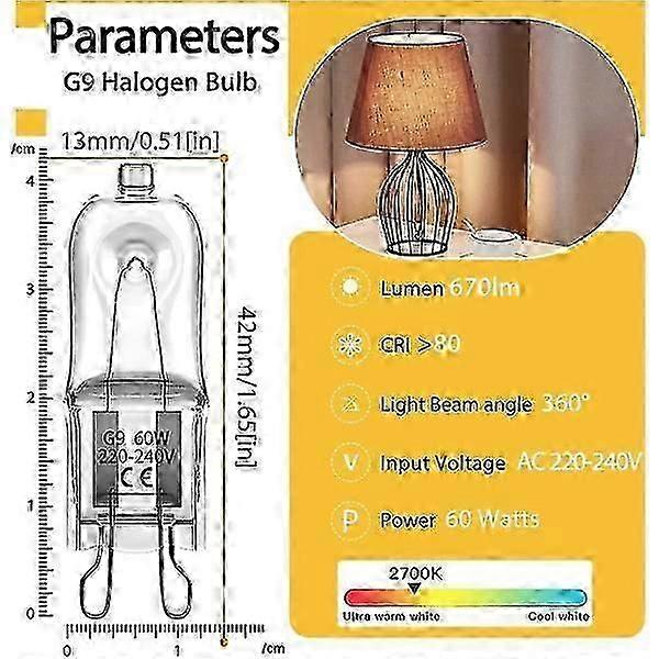 G9 halogen lamps, 220V, 10-pack