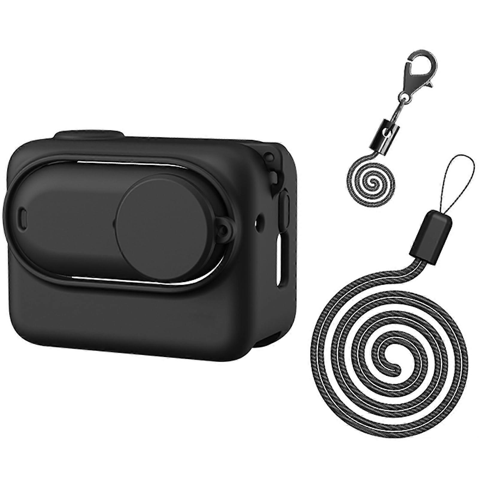 Silicone Protective Case for Insta360 GO 3 - Black Sleeve Cover with Lens Cap and Lanyard, Compatible Action Camera Accessory