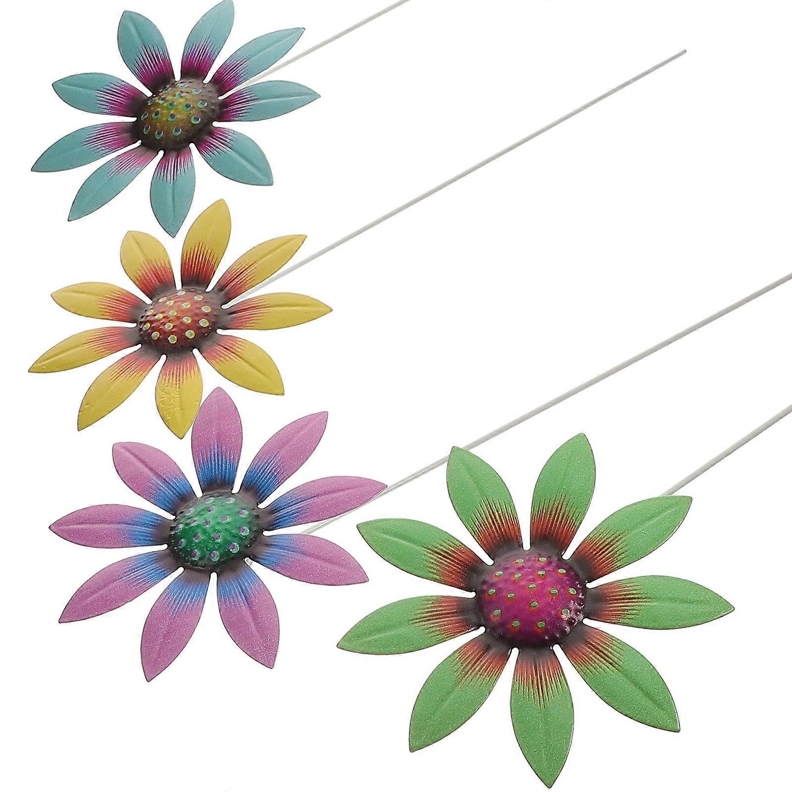 Lifelike Flower Garden Stake for Decor Made of Iron in Assorted Color Creates Vivid Atmosphere 4pcs
