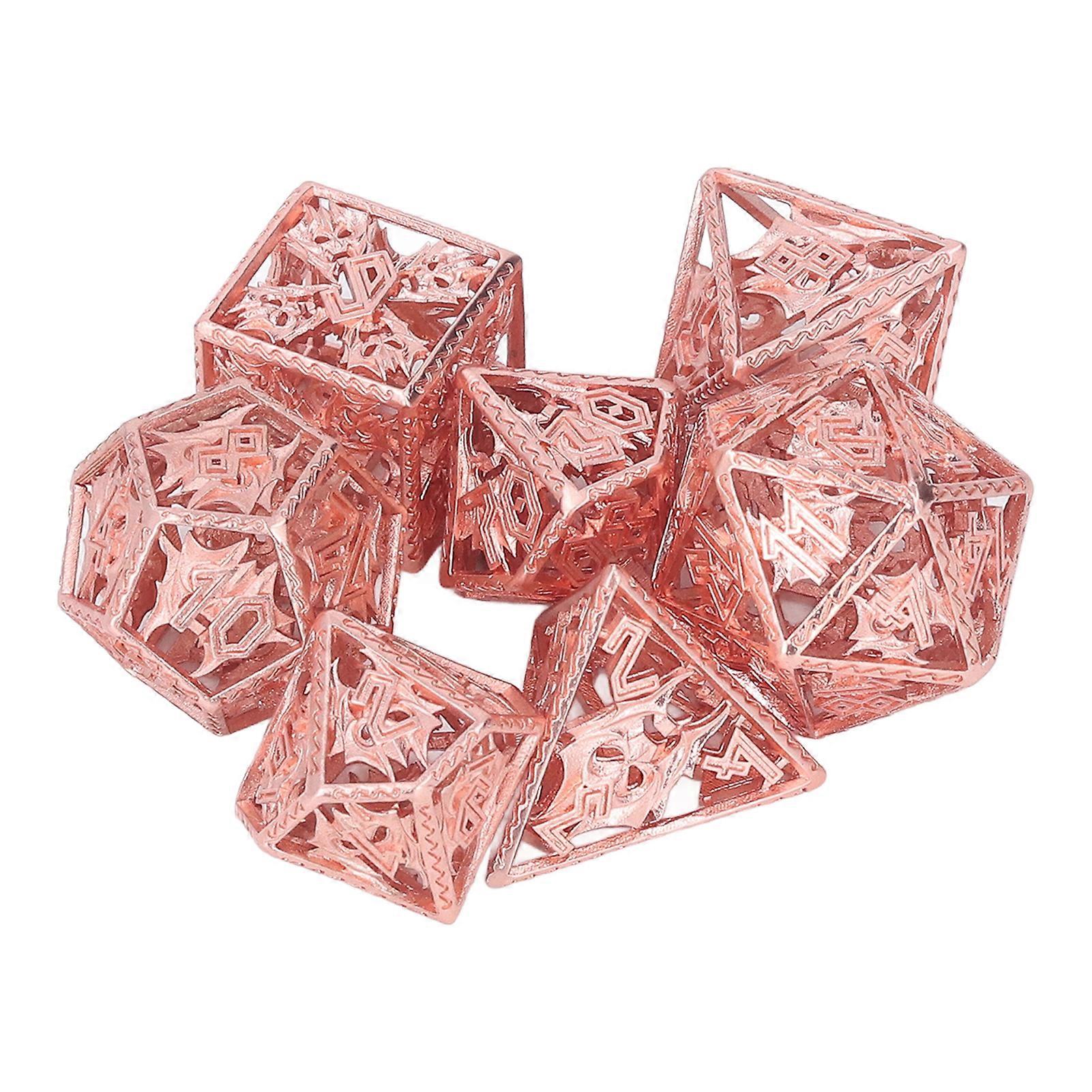 7-Piece Brass Hollow Polyhedral Dice Set for RPGs, Math, and Parties