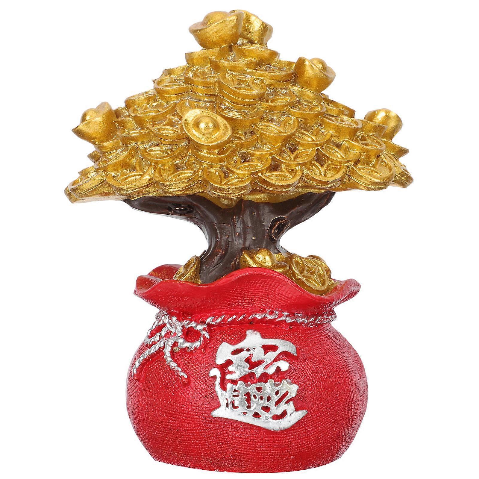 Chinese Festival Decoration 1PC Fortune Tree Adornment Home Decoration Indoor Desktop Use Red Resin Tree Shape