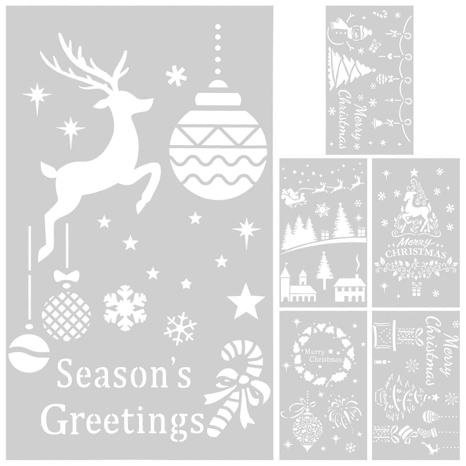 Christmas Themed Painting Stencils Set Of 6Pcs Reusable Drawing Stencils For Craft Supplies With Hollow Design And Silver Color