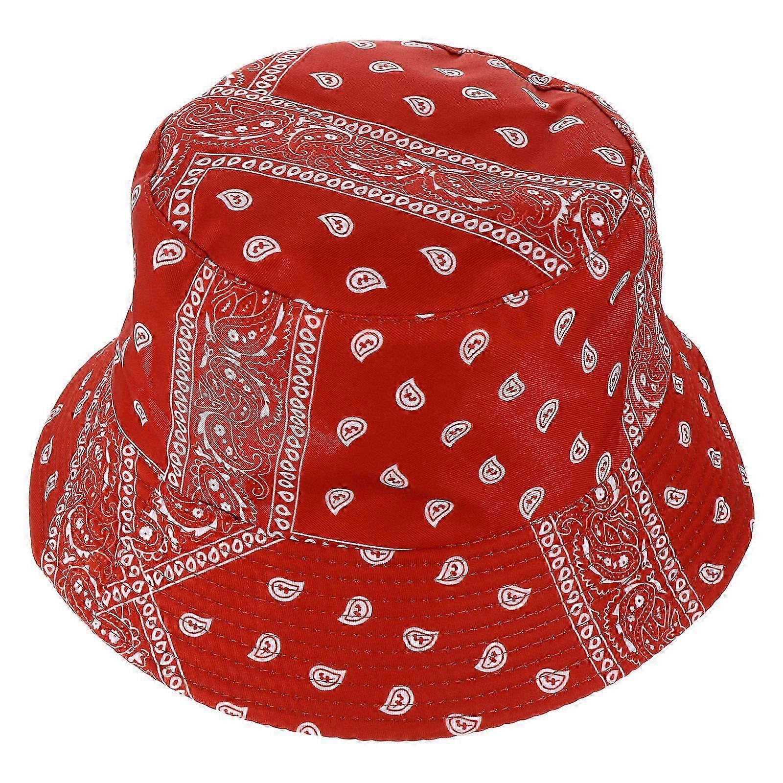 Wide Brim Fisherman Hat Double-Sided Printed Bucket Hat For Beach And All Seasons In Red Cotton With Breathable Function 1Set