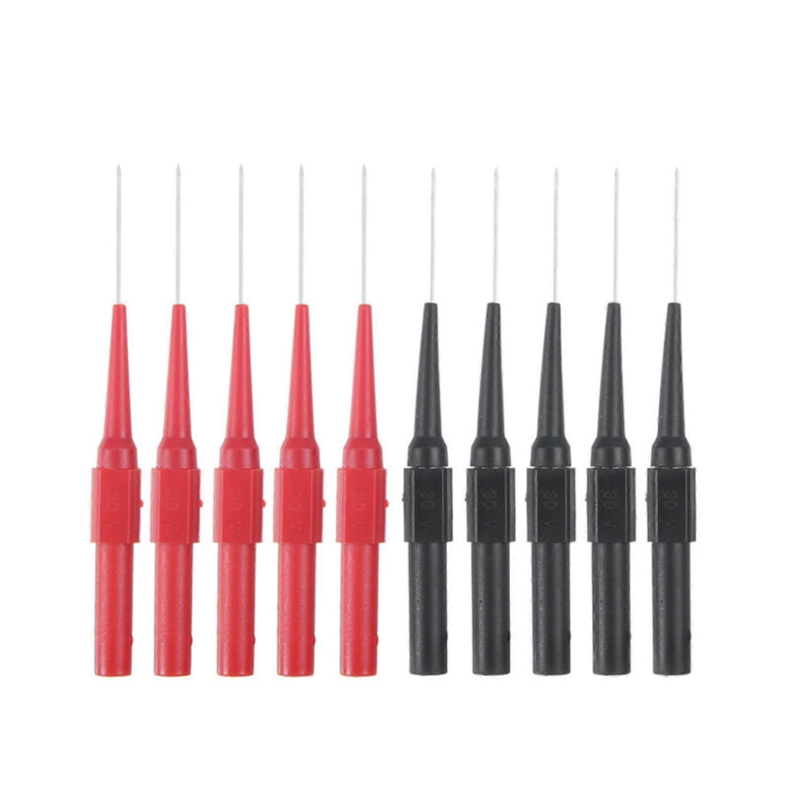 Multimeter Test Probes, 10Pcs, 0.7mm, Red/Black, Banana Plug, Needle Tips
