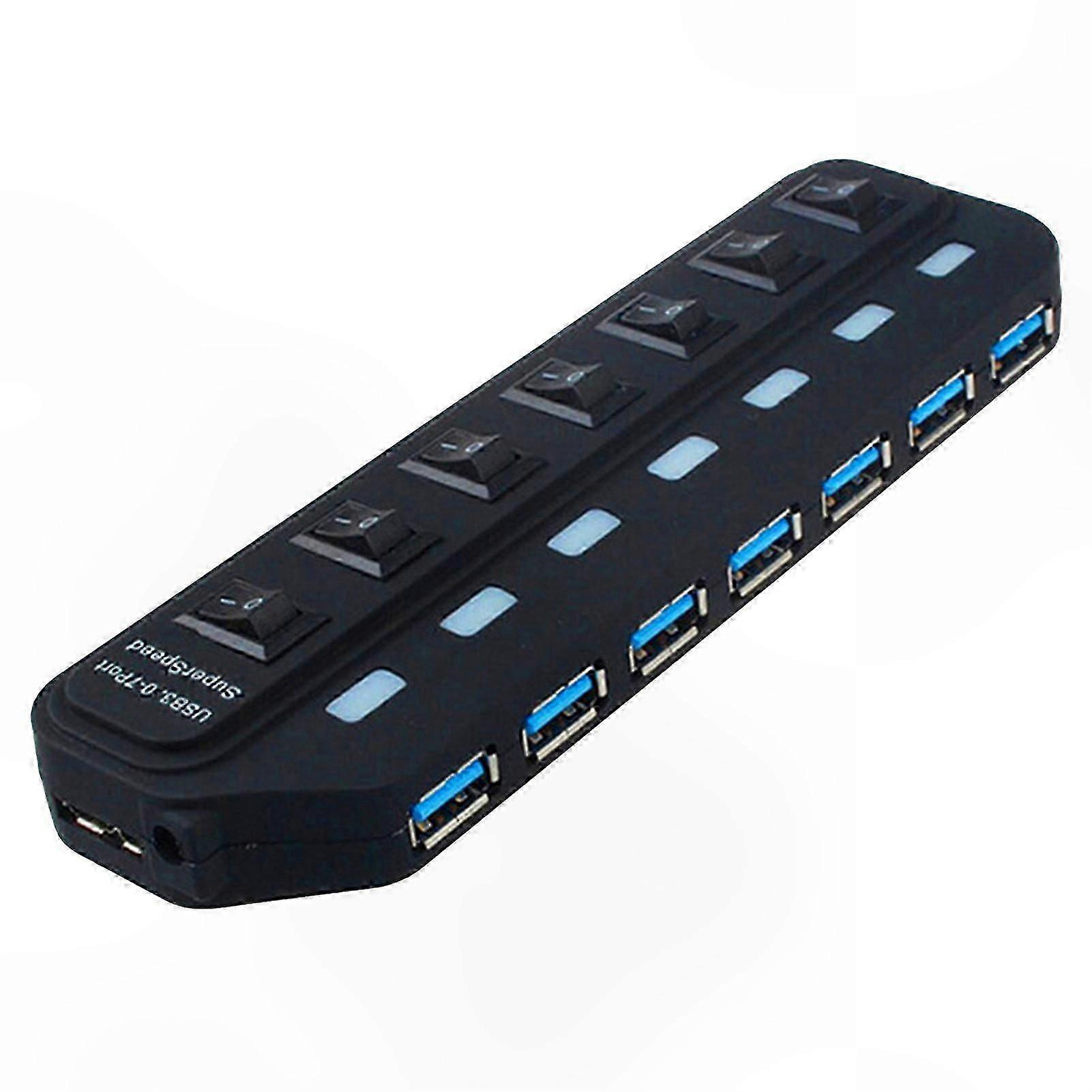 7-Port USB 3.0 Hub with Individual Switches for High-Speed Data Transfer and Plug-and-Play Functionality