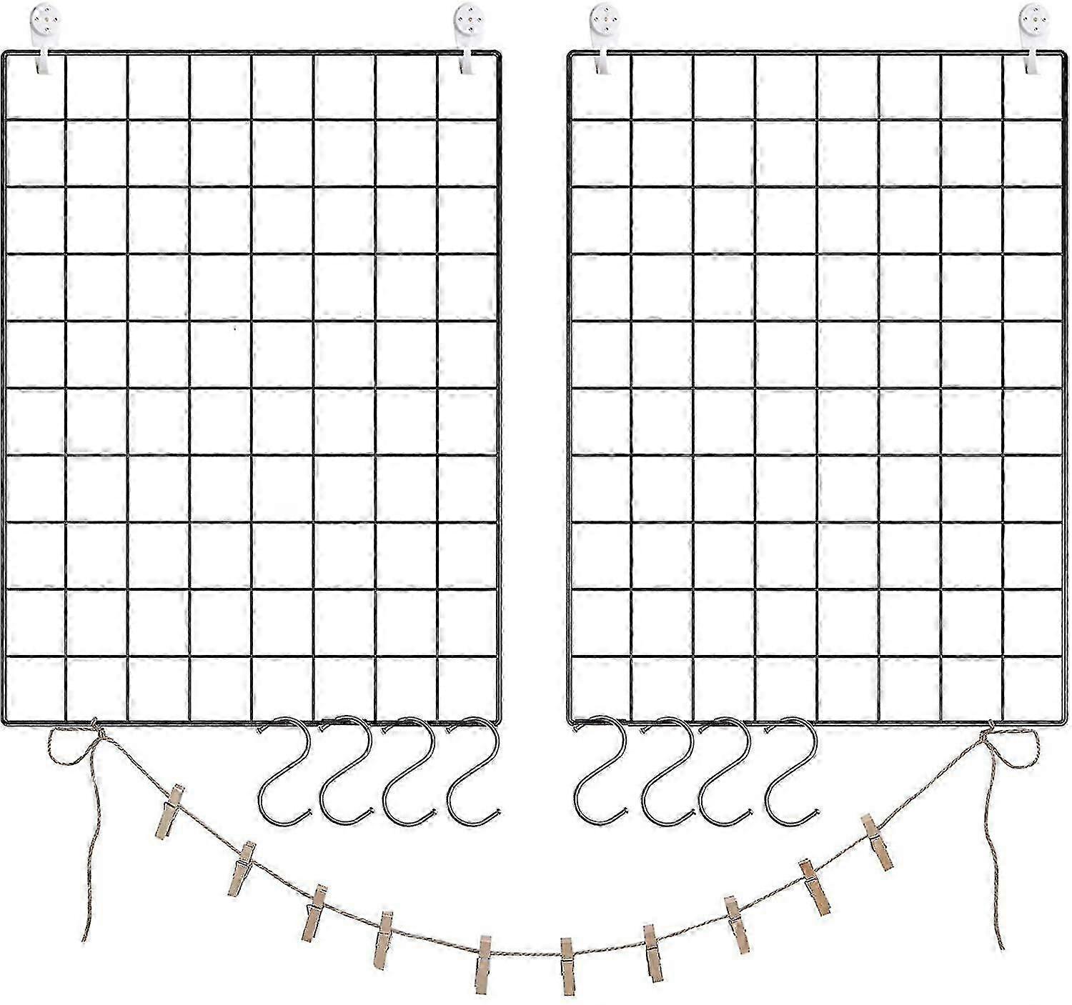 2025 Photo Wall Made Of Wire Mesh, Wall Decor, Wall Grille, Diy, Multifunctional Mesh Wall, With S-hooks, Clips And Hemp Cord, Set Of 2, Bla,4122