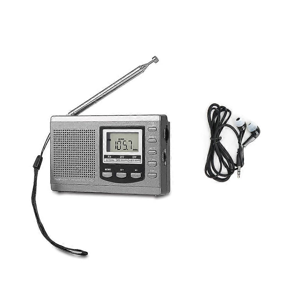 Mini Portable Radio with Digital Alarm – FM, MW, SW Bands in Grey