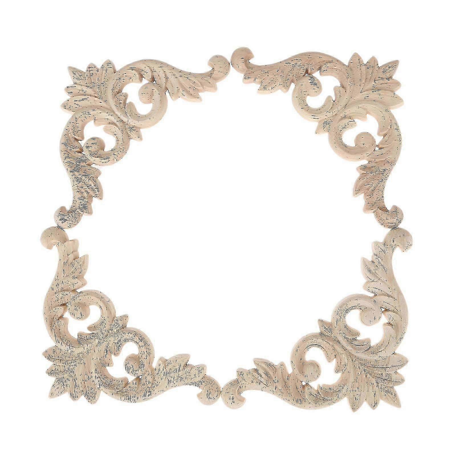 Unpainted Wood Carved Corner Mouldings for Furniture Decor, European Style Handcrafted Applique Onlays, 4pcs 12x12cm Wall Cabinet Trim