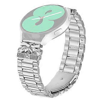For Realme TechLife Watch S100 Replacement Strap Butterfly Rhinestones Decor Silver Stainless
