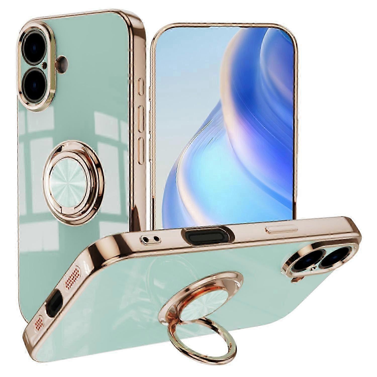 For iPhone 16 Case Precise Cutouts 6D Electroplating TPU Phone Cover with Ring Holder