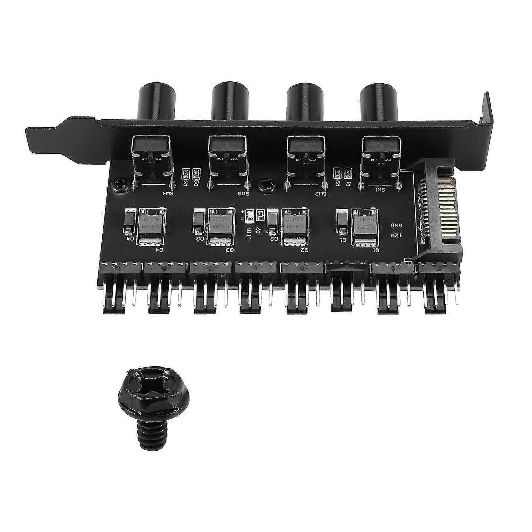 Pc 8 Channels Fan Hub 4 Knob Cooling Fan Speed Controller For Cpu Case Hdd Vga Pwm Fan Pci Bracket Power By 12V Fan Control