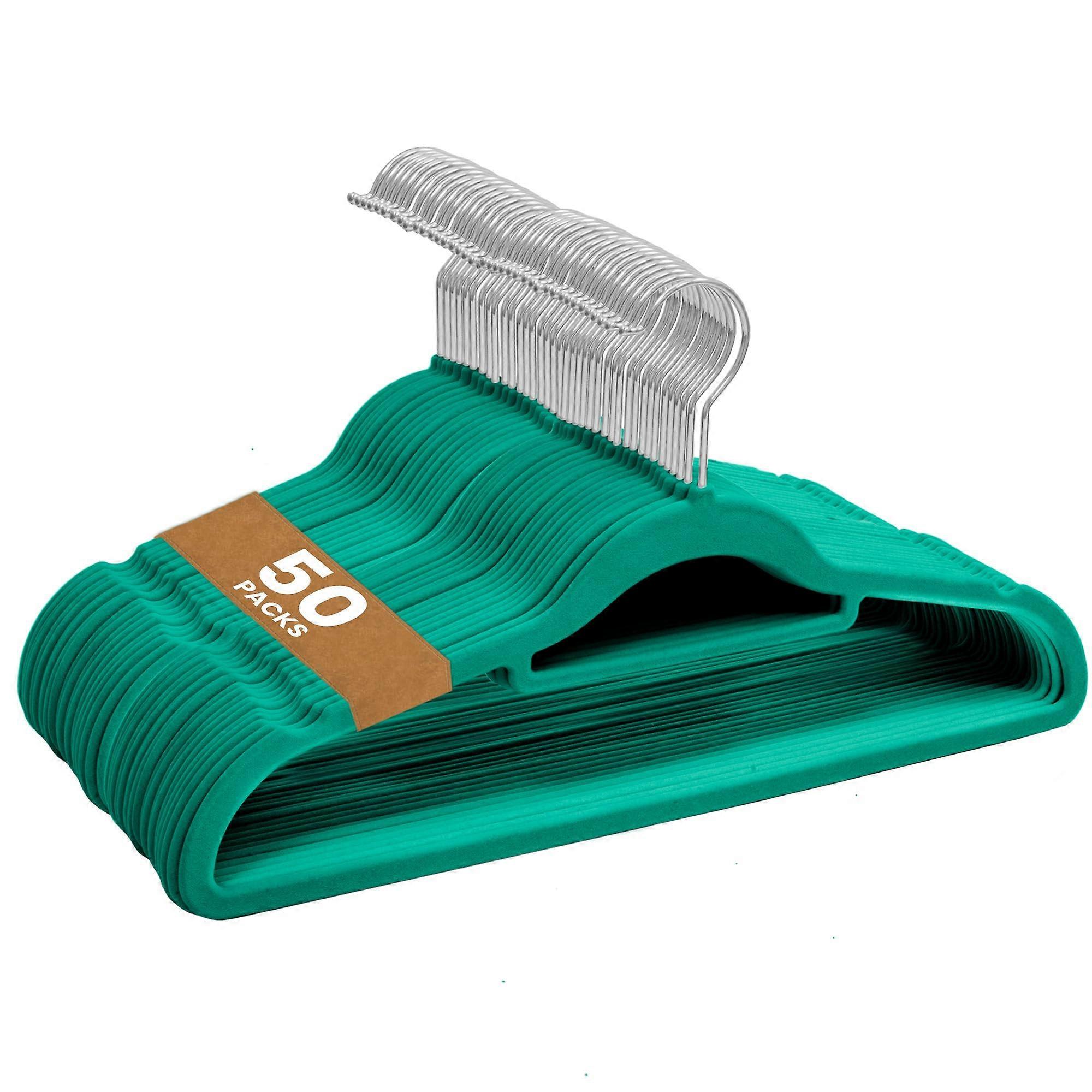 Velvet Coat Hangers 50 Pack Non Slip For Clothes Space Saving With Tie Organizer And Swivel Hooks Teal