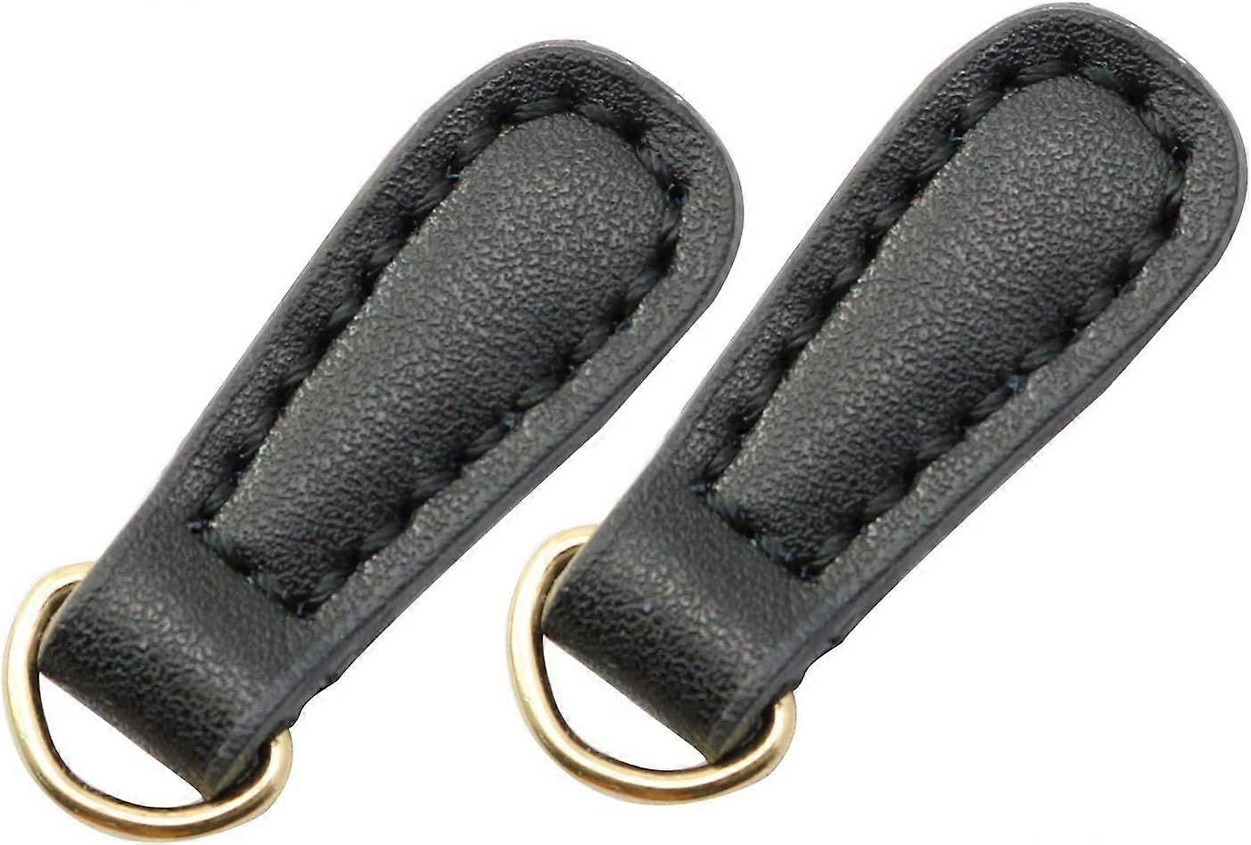 2pcs Genuine Leather Zipper Pulls Black Pull Strap Cord Zipper Pullers Durable