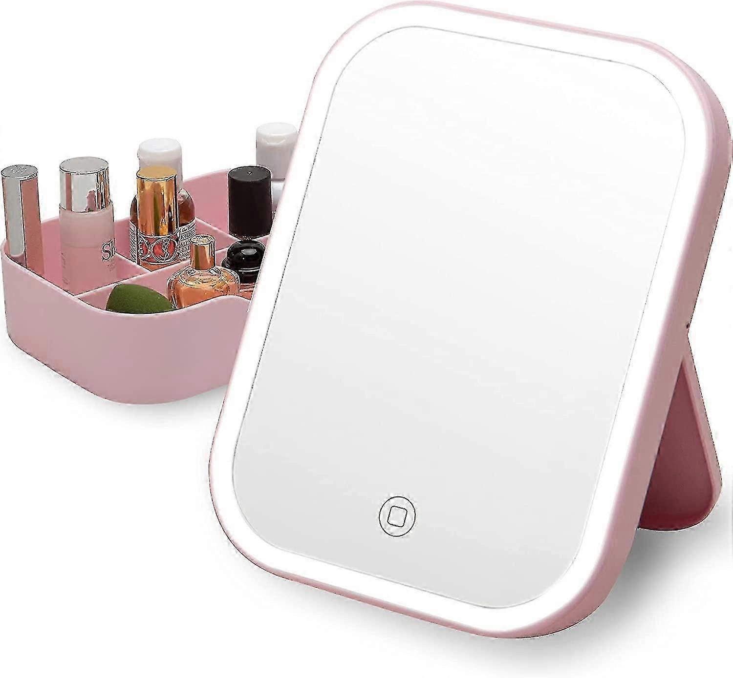 Lighted Table Makeup Mirror With Led Lights, Portable Vanity Desk Mirror,rechargeable Cosmetic Mirror