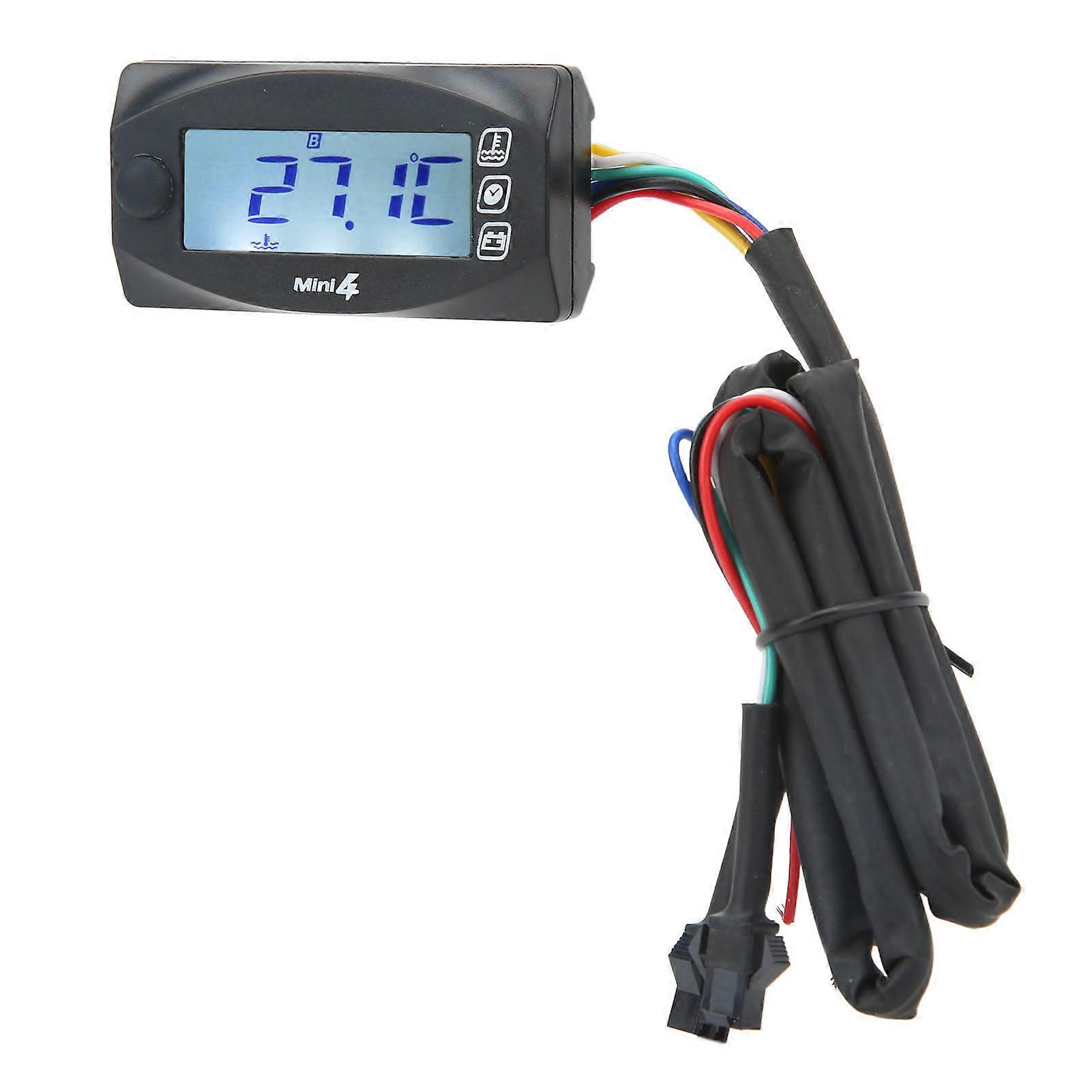 Motorcycle 4-in-1 Digital Display Voltage Temp Time Meter 60x30mm