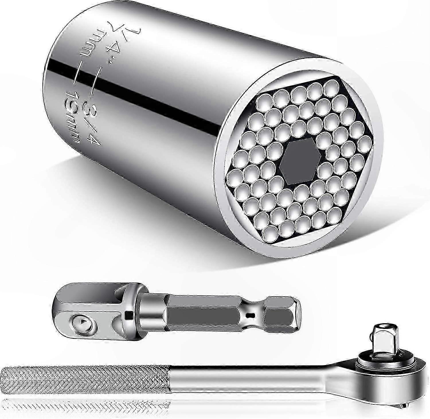 Multi-Function Universal Socket Set with Drill Adapter, 3pcs (7mm-19mm) Wrench Tool Kit for Professional Use
