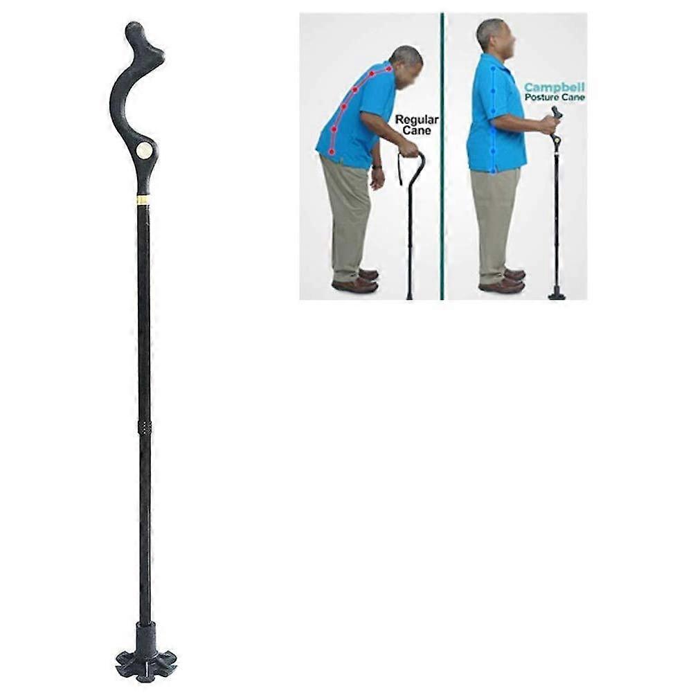 Folding Walking Stick Portable Lightweight Cane Adjustable Height Self Stand Black Non Slip 127 X 11 X 3 Cm
