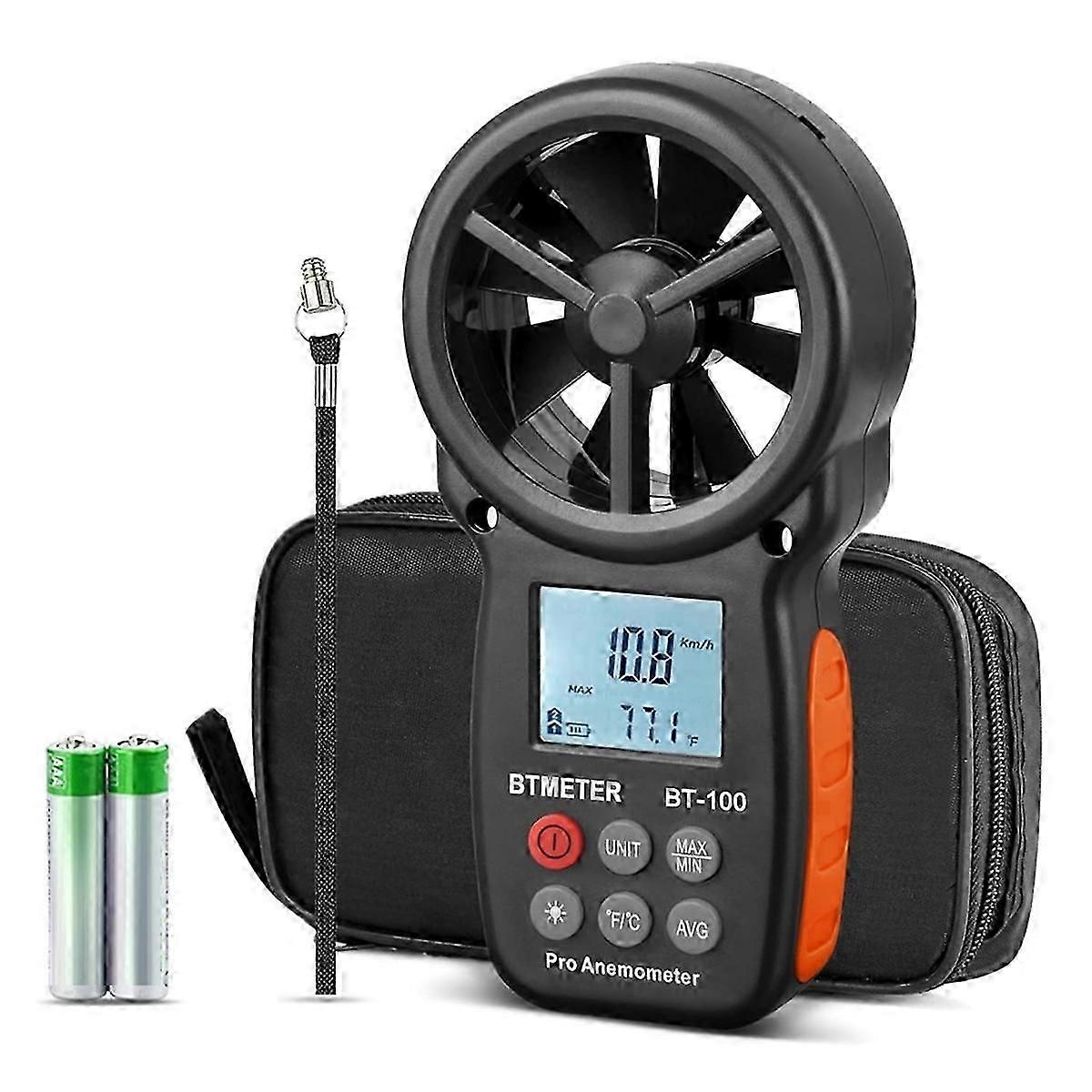 BT-100 Handheld Anemometer, Digital Wind Speed CFM Meter Gauge Air Flow Velocity Tester for HVAC D