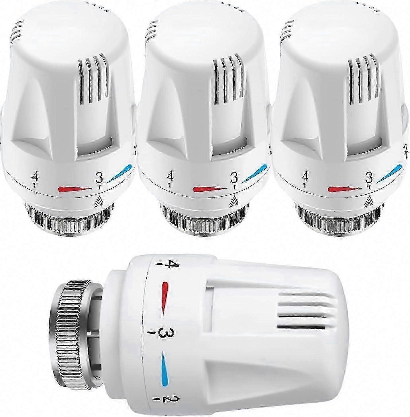 Thermostatic Head, 4-Pack M30 x 1.5 Radiator Valve Replacement, Temperature Control Thermostat, White