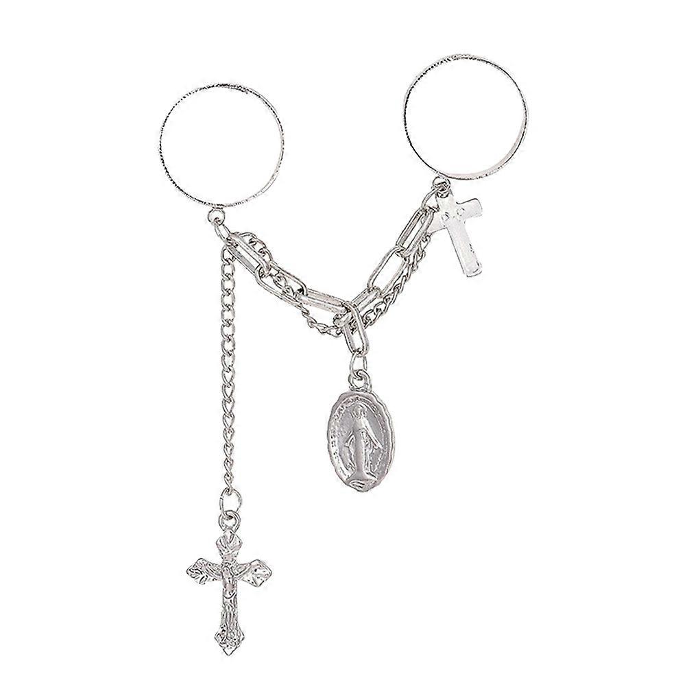 Silver Double-Finger Ring for Decor 1Pcs Cross Modeling Hand Jewelry